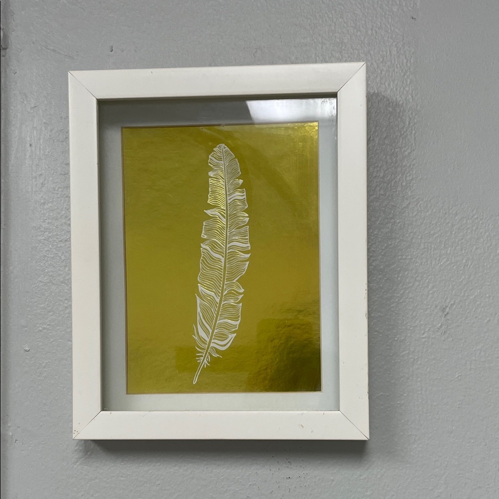 White Framed Gold Feather Art